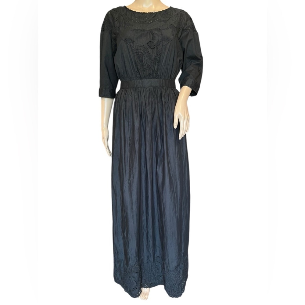 AllSaints Dress Womens Maxi Embroidered Black Eyelet Spit Alfields Size 8